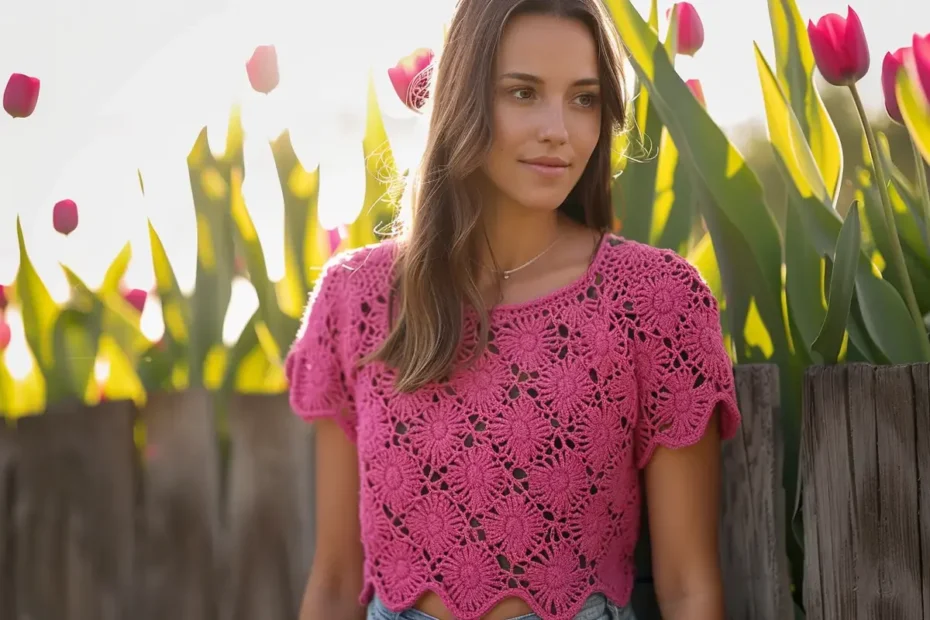 Blusa Rosa de Crochê